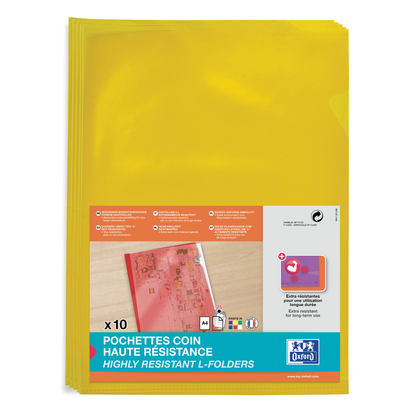 Elba 100206722 Corner-Opening Pockets High Strength A4 Smooth PVC Yellow Pack of 10