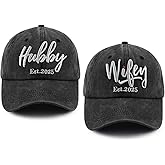 MANMESH HATT Wifey Hubby 2025 Couples Dad Hats Baseball Caps, Embroidered Adjustable Cotton Honeymoon Wedding Baseball Caps