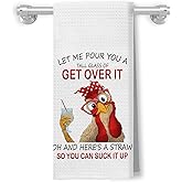 Qykwz Funny Chicken Kitchen Towels Adults Humor, Chicken Lover Gifts, Let Me Pour You A Tall Glass of Get Over It Decorative Hand Dish Tea Towels for Kitchen Home Bar, 16x24 Inch