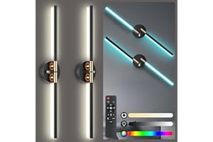 NoeiiT Battery Operated Wall Sconce with 360°DIY Independently Rotatable Lamp,Wall Lights with Remote,Timer,RGB Colors,Dimmab