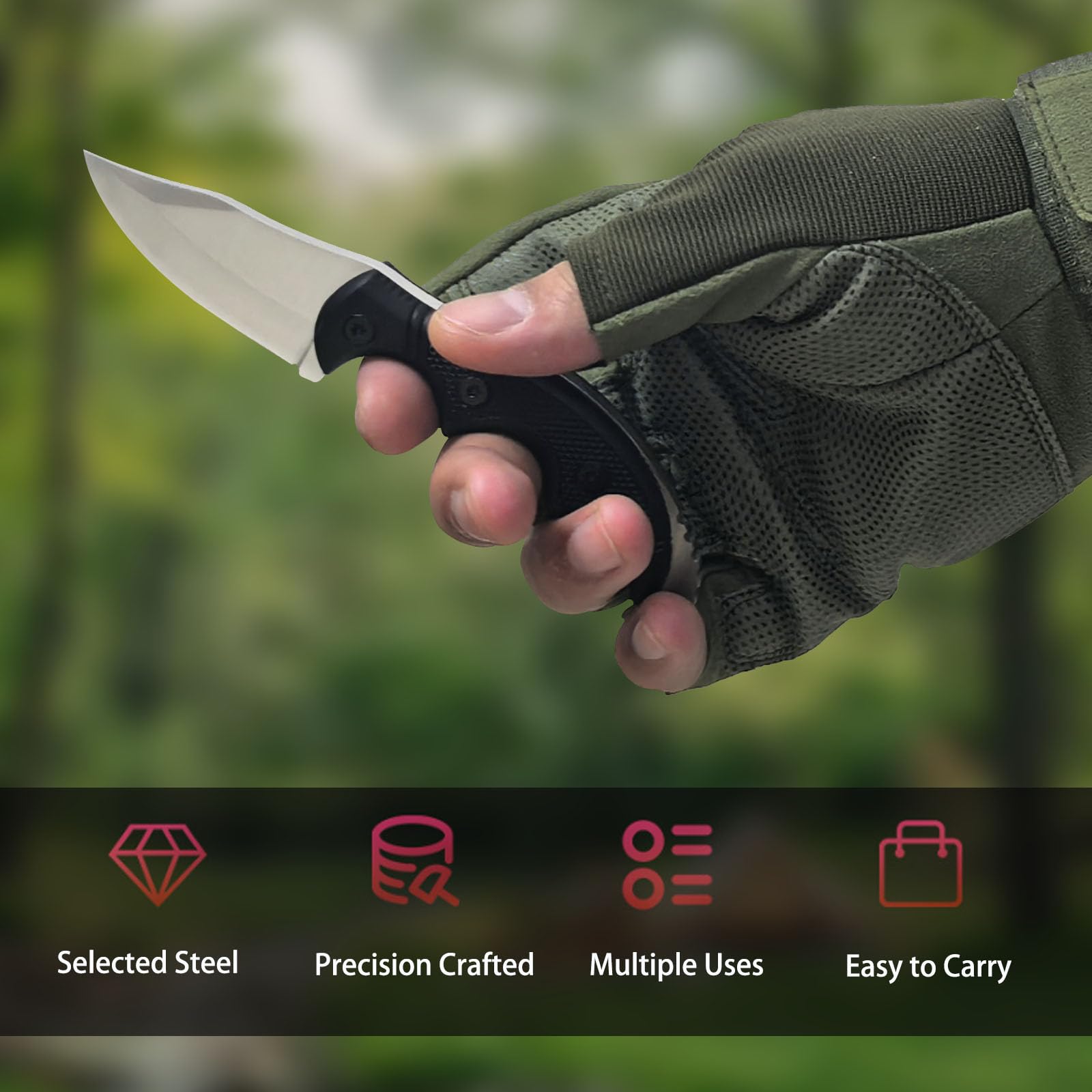 AZHU Small Fixed Blade Knife Neck Knife with Sheath and Chain - Lightweight 2.2 Inch Full Tang Blade for Tactical EDC Camping Survival - Non-slip Handle