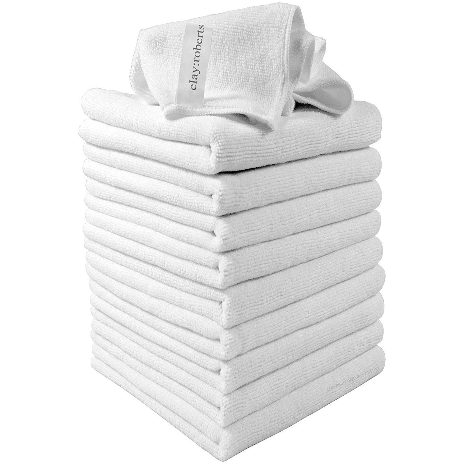 Clay Roberts Microfibre Cleaning Cloths, 40cm x 30cm - Pack of 10, White, Machine Washable, Polishing, Waxing & Dusting Cloth, Lint-Free, Kitchen Towel, Car Cleaning, Microfiber