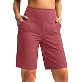 Women's 10" Bermuda Shorts Knee Length with Pockets High Waisted Athletic Long Shorts for Casual Walking Running Yoga