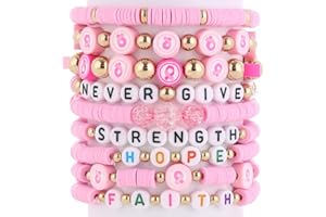 Cooluckday Breast Cancer Bracelets Women Halloween Bracelets Christmas Bracelets Valentine's Day Bracelets St.Patrick's Day Bracelet Clay Bracelet Stackable Rainbow Friendship Bracelet Gift