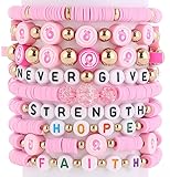 9 pcs Breast Cancer Bracelets Beaded Pink Breast
