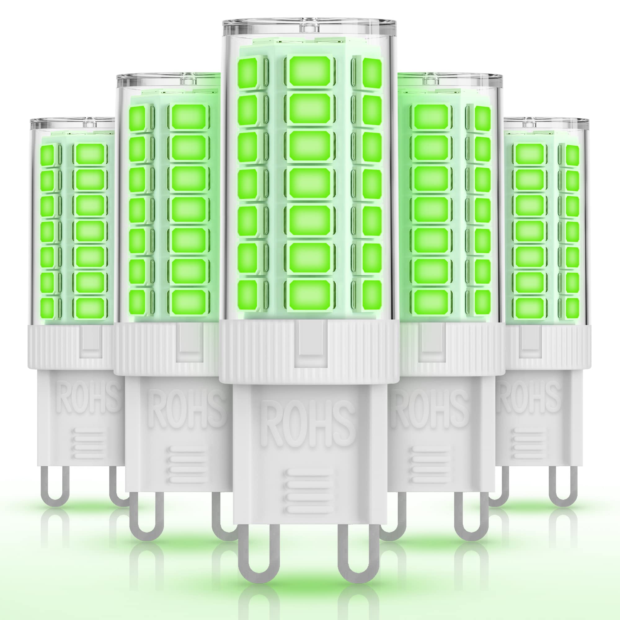 Photo 1 of G9 LED Bulbs Green Light,JandCase Green Light Bulbs 5W 40W Halogen Equivalent,LED Green Lights G9 Base,Decorative Lighting Bulbs for Crystal Chandelier Fixture,Halloween,Christmas Home Lighting,5 Pack