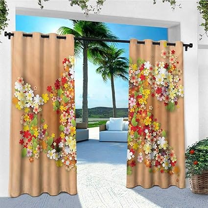 Amazon Com Leinuoyi Floral Outdoor Curtain Pole Summer Season