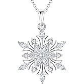 JO WISDOM Snowflake Necklace,925 Sterling Silver White 5A Cubic Zirconia Winter Frozen Snowflake Necklace Pendant,Christmas Jewelry Gift for Women
