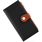 Sunpour Women’s Wallet,Thin RFID Blocking Leather Wallet for Women Credit Card Holder Travel Wallet with Zipper Pocket (Dark Black&Brown)