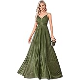 BluePlum Sexy Backless Maxi Formal Dress for Women with Sequin, Sleeveless Pleated Evening Gowns for Wedding and Cocktail