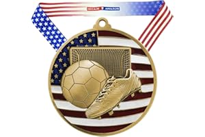 Decade Awards Soccer Patriotic Engraved Medal - 2.75 Inch Wide Futbol Medallion with Stars and Stripes American Flag V Neck Ribbon