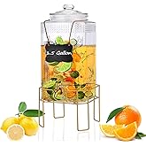 Drink Dispensers for Parties,1.5 Gallon Drink Dispenser,Beverage Dispenser with Stand,Glass Lid and Stainless Steel Spigot Leak-proof, Ideal for Lemonade,Juice, Tea, and Party Drinks