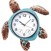MUMTOP Turtle Outdoor Clock Waterproof for Patio Pool Garden Home | Outdoor Wall Decor Thermometer Combo Easy to Read Beach Gifts