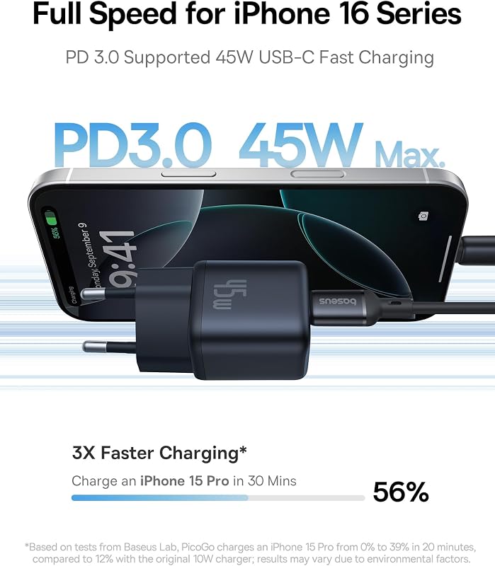 PicoGo USB C Ladegerät, 45W USB C Netzteil PD 3.0 PPS Schnellladegerät Kompatibel mit iPhone 17/17Pro/16/16 Pro Max/15-12, Galaxy S24 Ultra, Pixel, iPad Pro/Air, Steam Deck