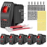 Nilight 6 Pack Rocker Switches 5 PIN On Off Toggle Red | SPST LED Light Backlit 12V/20A 24V/10A with Night Glow DIY Stickers for Cars Trucks RVs Boats Auto Motorcycles