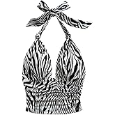 Verdusa Women's Rave Zebra Print Tie Knot Backless Halter Tops Y2K Sleeveless Cropped Going Out Top
