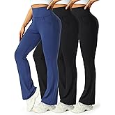 Mlenhor 3 Packs Womens High Waist Flare Pants-Flare Yoga Pants,Yoga Pants with Pockets - High Waist and Wide Leg