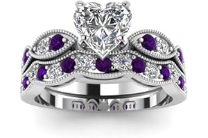Jeulia 3 Carat CZ Solitaire Engagement Rings Halo Milgrain Heart Cut Sterling Silver Ring Set Promise Engagement Wedding Anniversary Rings Bridal Sets for Women