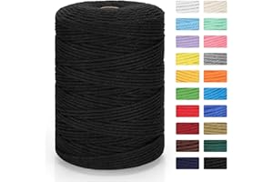 MACRABOHO Macrame Cord 3mm x 328yd | 100% Natural Cotton Macrame Rope | 4 Strand Twisted Cotton Cord for DIY Crafts Knitting Plant Hangers Wedding Decor, Black