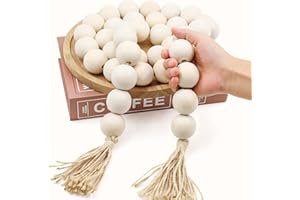 AceList 72in Large Wood Bead Garland Decorative Beads with Tassels, Long Wooden Beads Garland, Coffee Table Decor, Perfect Boho Farmhouse Bookshelf Mantel Tray Centerpiece Ornament (1.5" Diameter)
