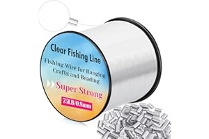 Hanging Wire Clear, Acejoz Thick Fishing Line Nylon String Picture Frame Wire with 100Pcs Crimps Sleeves 70lb Invisible Line for Balloon Garland Picture Hanging Decoration and Crafts (656 Feet)