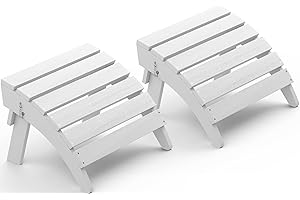 SERWALL Folding Adirondack Ottoman Set of 2, No-Assembly Outdoor Footstool, High Impact Polystyrene Folding Adirondack Footrest, White