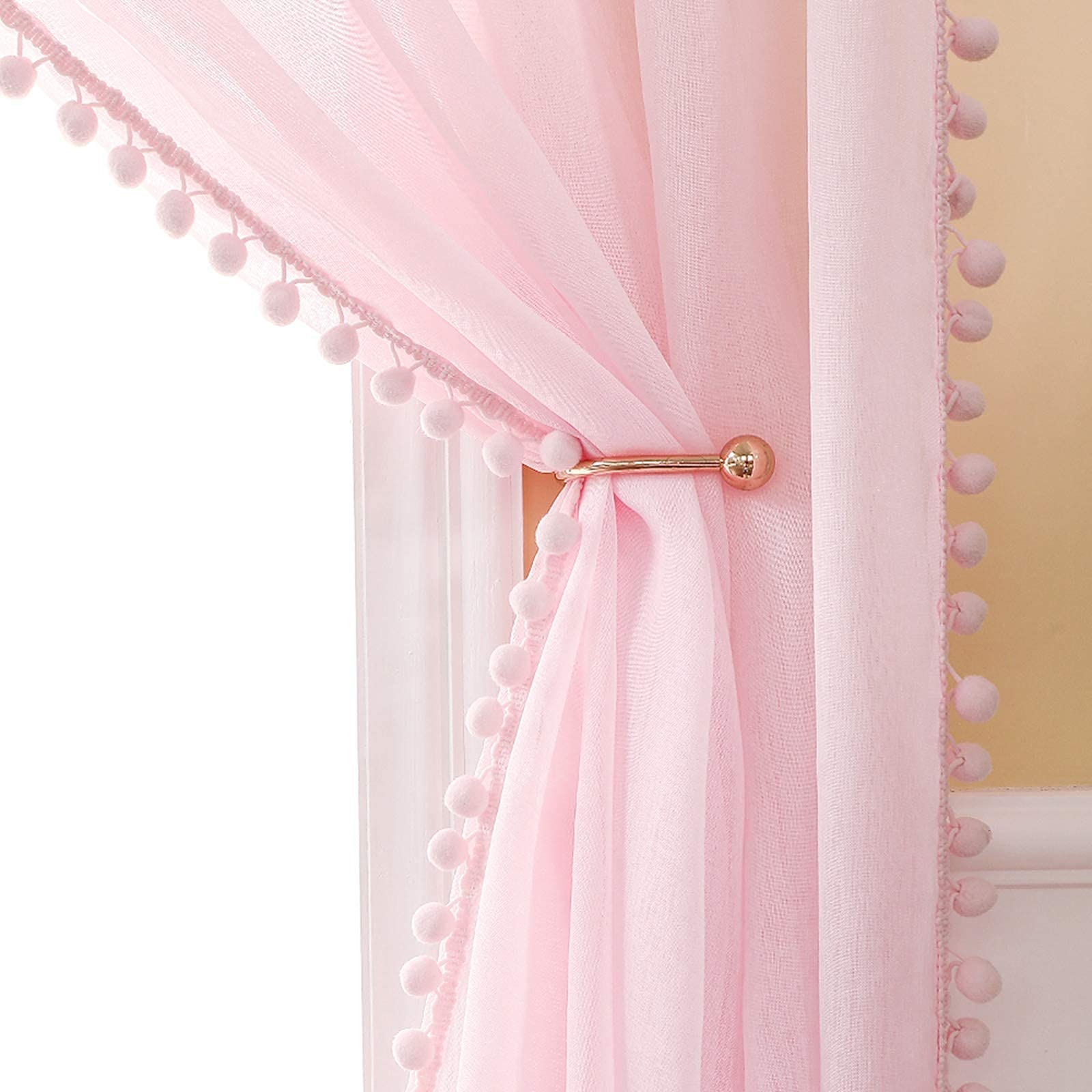 MIULEE 2 Panels Sheer Curtains Voile Transparent Curtains Bedroom Ultra Soft Voile Kid Windows Balcony Decor Living Room Grommet Top 55inches Wx88inches L 140cmx225cm Pink