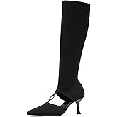 NEWBELLA Women's Slip-On Kitten Heel Knee High Boots - Breathable Mesh Hollow Boots for Spring & Fall Daily Wear
