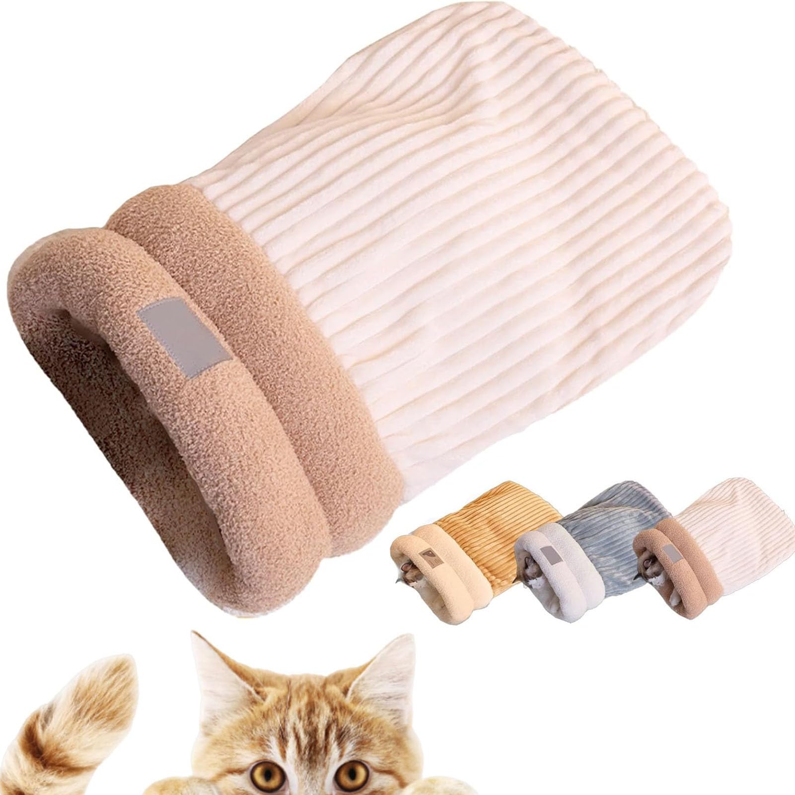 Ousinby Cat Winter Sleeping Bag, Cat Sleeping Bag for Indoor Cats Self Warming Pet Bed Calm and Cozy Wrap for Indoor Small Pets (Beige)
