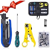 KOTTO Coax Cable Crimper Kit, Compression Tool Coax Cable Crimper Kit, Adjustable RG6 RG59 RG11 75-5 75-7 Coaxial Cable Strip