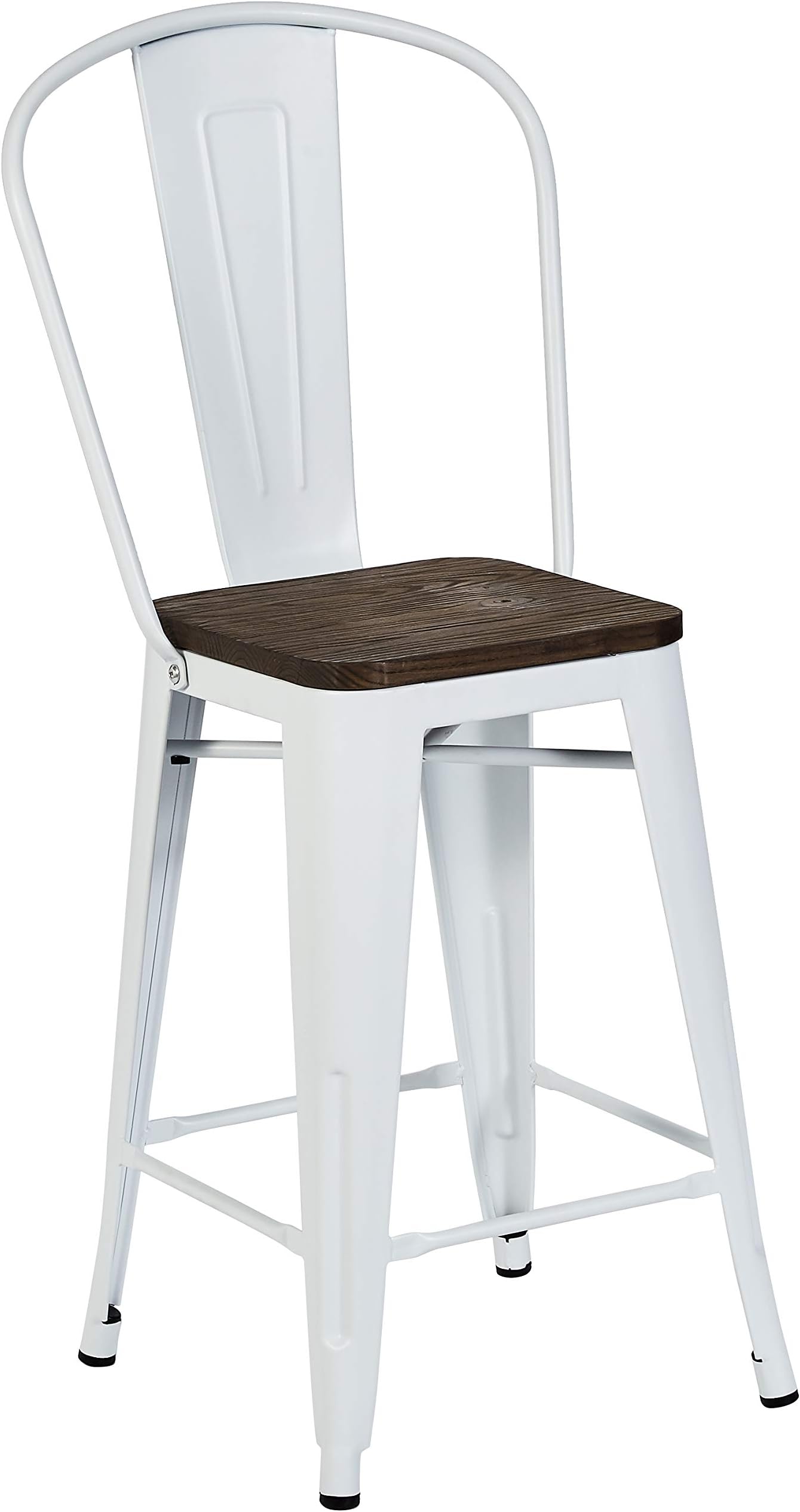 Pioneer Square Midvale 24-Inch Counter-Height Metal Stool with Back Rest, Set of 2, Winter White