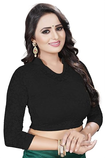 Women's Cotton Shimmer Lycra Elbow Length Blouse with Collar Neck