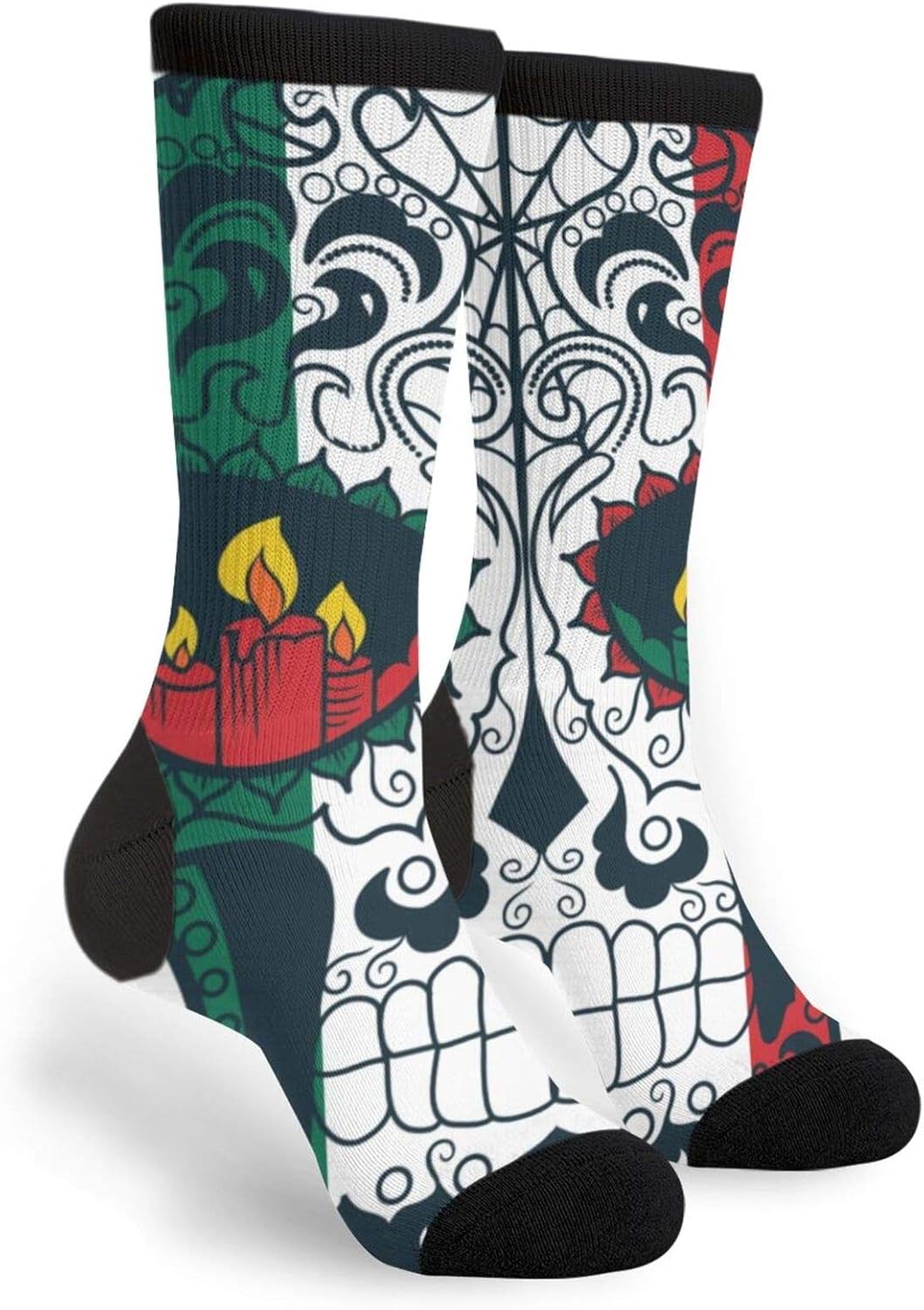 Novelty Socks Mexican Flag Skull Funny Dress Socks Crew