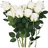 AnotherGifts Artificial Silk Rose Flower Bouquet Home Decor Wedding Party, Pack of 10 (Off White) Exclusive Style…