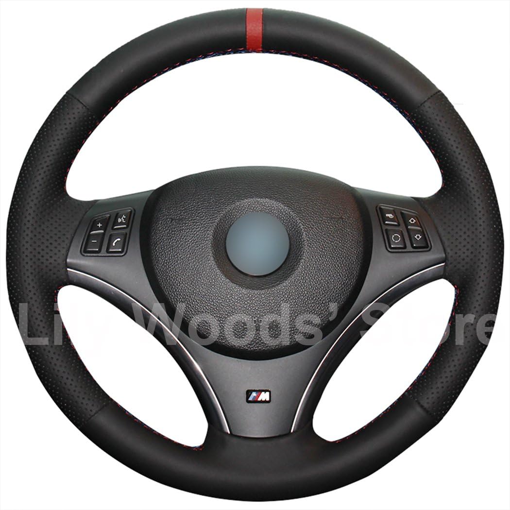 Loncky Custom Fit Genuine Leather Steering Wheel Cover for BMW E90 325i 330i 335i E87 120i 130i 120d Interior Accessories Parts (No Bulges on 2 and 10 o'clock Position!)