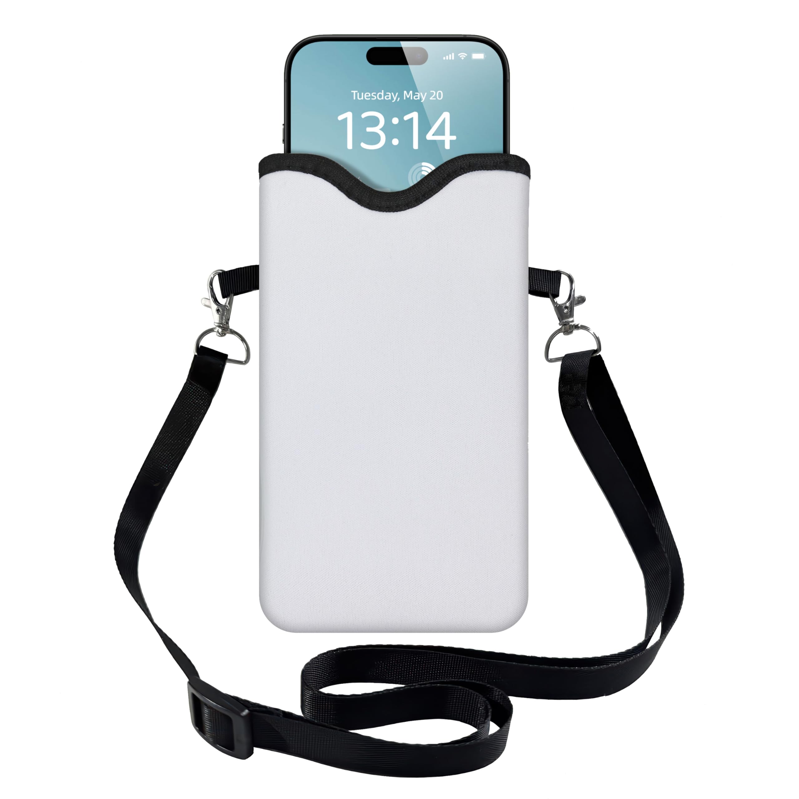 HAQuake Men Women Phone Sleeve Pouch Case Bag with Crossbody Strap/Neck Lanyard for iPhone 17/16/15 Pro Max, Air, 16/15 Plus, 16e; White