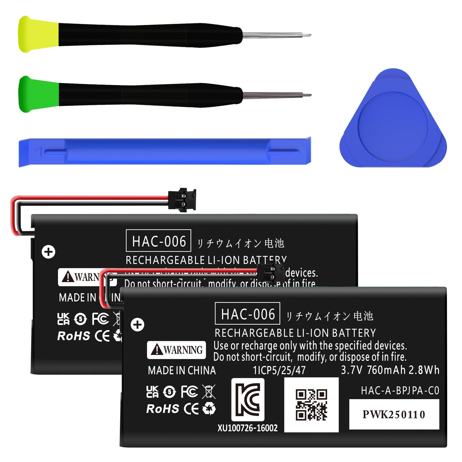 Photo 1 of [760mAh] 2Pcs HAC-006 Li-ion Joy-Con Battery, (2025 New Upgrade) 0 Cycle Higher Capacity Rechargeable Battery Replacement for Nintendo Switch HAC-015 HAC-016 Left & Right Joy-Con Controller