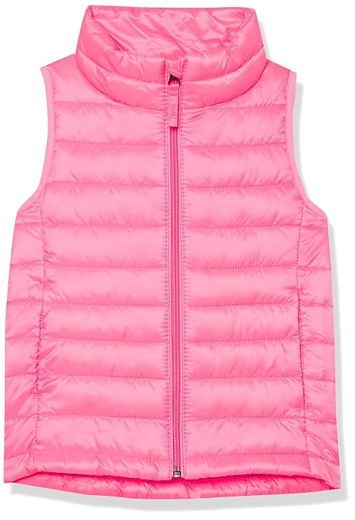 Amazon Essentials Girls' Lightweight Water-Resistant Packable Puffer Vest, Neon Pink, X-Large