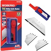 WORKPRO Premium Utility Knife Blades, TAC Diamond Coated SK2M, 10-Pack Utility Blades Replacement with Dispenser