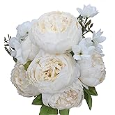 Duovlo Artificial Peony Silk Flowers Fake Flowers Vintage Wedding Home Decoration,Pack of 1 (Spring Milk White)