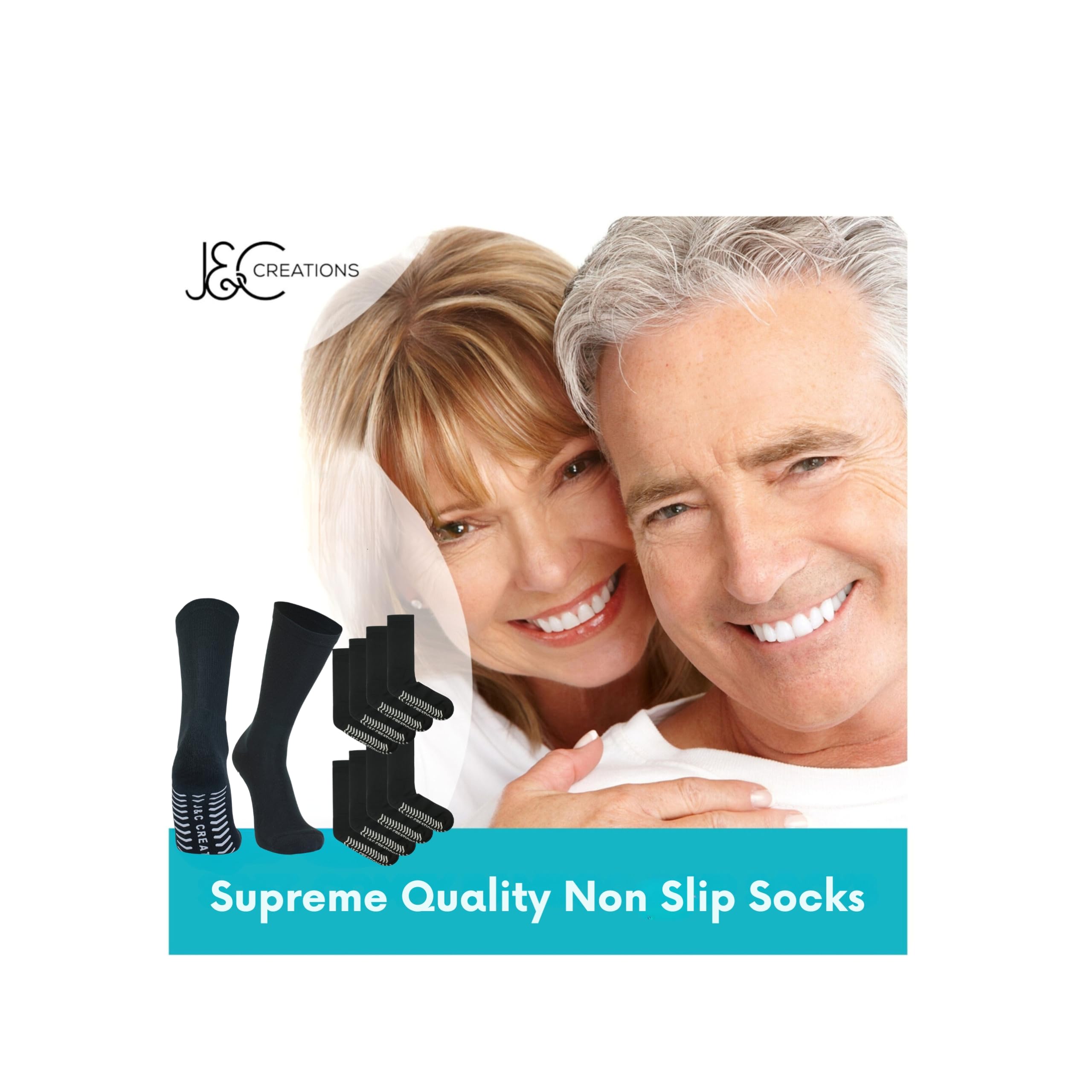 J&C Creations Premium Quality Grip Socks Men Size 10-13 - Hospital Socks For Men With Grips - 80% Viscose Bamboo
