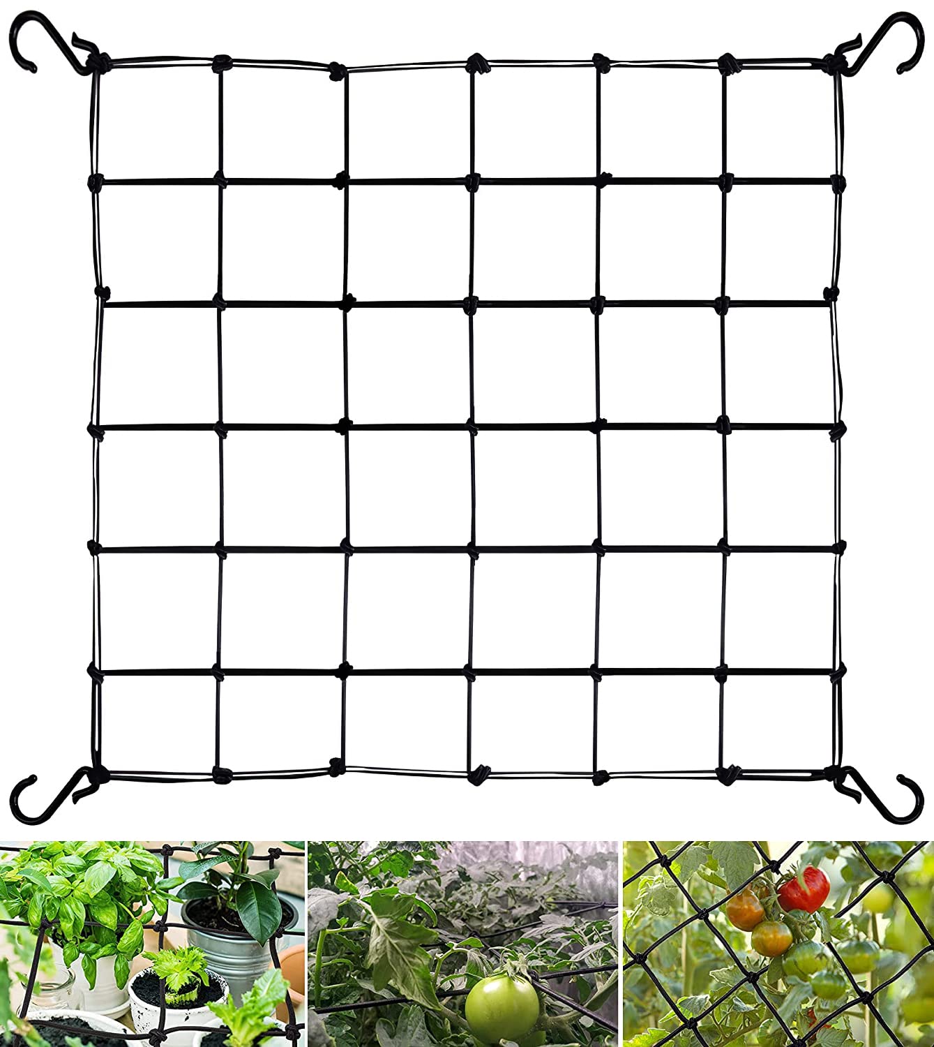 Senua Elastic Trellis for Grow Tent 70 x 70-80 x 80 cm Plant Support Scrog Net, Hydroponic Grow Room Scrog Net, Universal Heavy Duty Trellis Net with Steel Hooks
