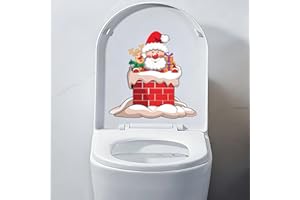 Iprokiu Christmas Toilet Sticker Chimney Santa Claus Reindeer Elf Toilet Seat Cover Decal Home Decor Waterproof Christmas Wall Sticker Elk Toilet Seat Lid Decal (Santa Claus and Deer)