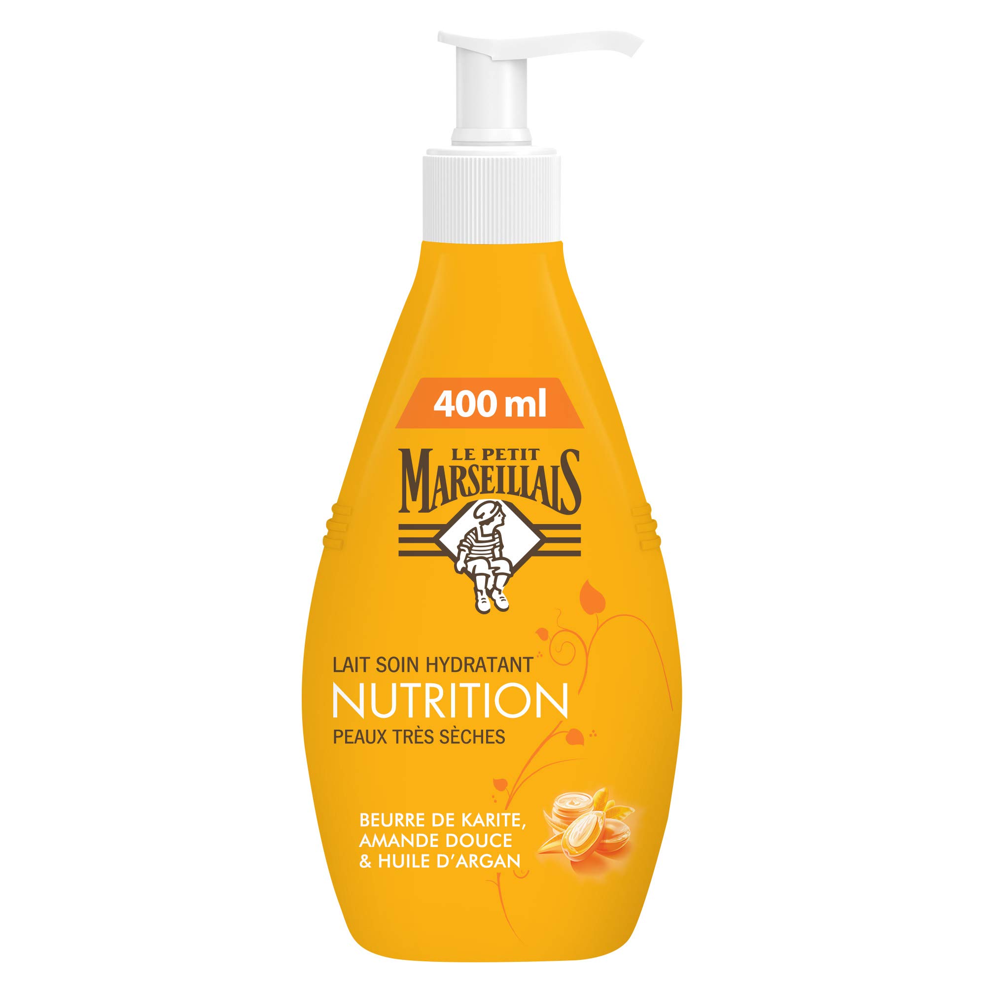 Le Petit Marseillais Moisturising care milk for very dry skin (400 ml pump bottle) - body milk with shea butter, sweet almond and argan oil - 24 hours skin comfort