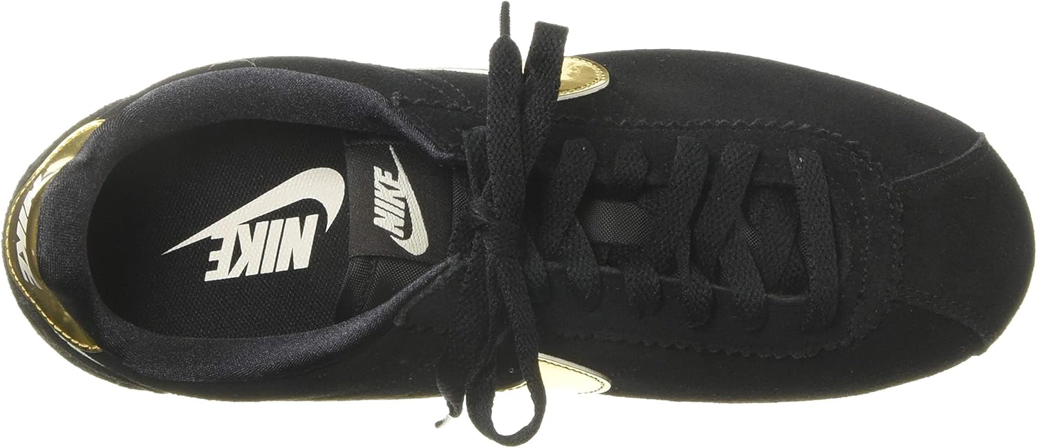 nike taupe with gold swoosh suede cortez trainers