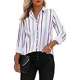 siliteelon Button Down Shirts for Women Striped Long Sleeve Dress Shirts Collared Office Work Blouses Button Up Tops