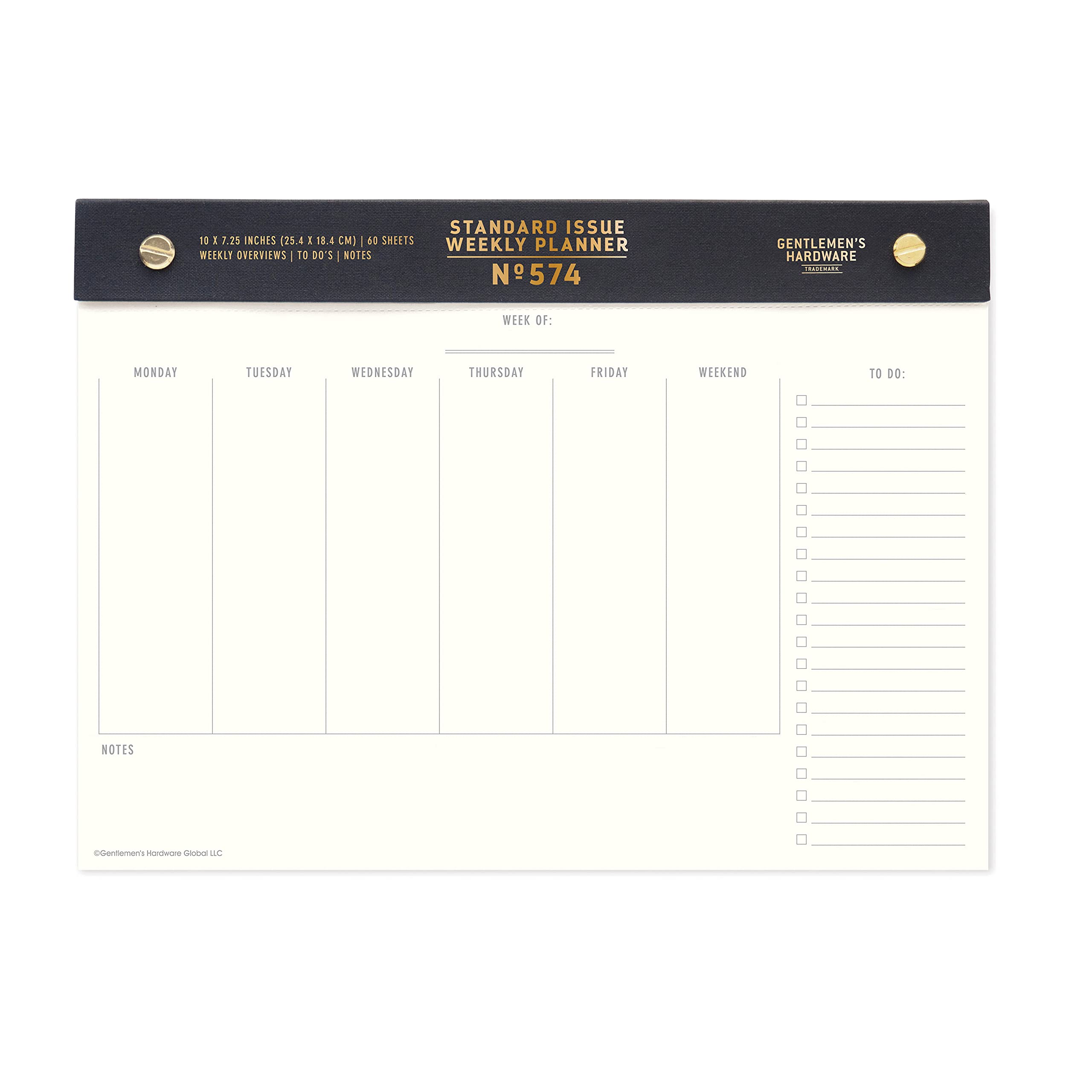 Gentlemen’s Hardware Standard Issue Post Bound Undated Weekly Planner - Contains 60 Perforated Sheets. Printed with Soy Inks on Acid-Free Paper. GEN574UK.