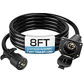 Deluwire 8 FT 7 Pin Trailer Wiring Harness, 7 Way Trailer Plug with Double Prong Terminals, 2/10+1/12+4/14AWG 7 Pin Trailer Extension for RVs