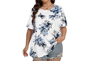 CHICALLURE Plus Size Tops for Women Oversized Tshirts Summer Short Sleeve Tees Crewneck Tees Loose Fit Tunic Blouses(XL,6XL)