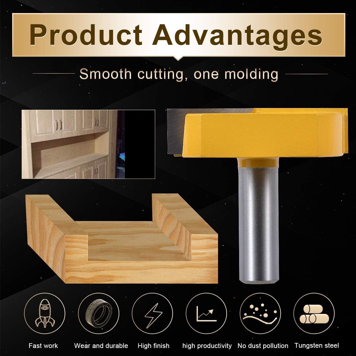 KATUR Bottom Cleaning Router Bit 1/2 Inch Shank, Double Flute Carbide Tipped Surface Planing Cleaning Bottom Router Bit - Image 4